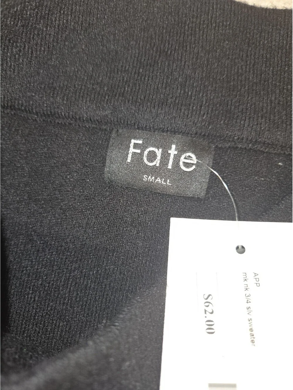 Fate NWT Black Mock Neck Pullover Sweater 3/4 Sleeve Sz S Viscose Blend Basic